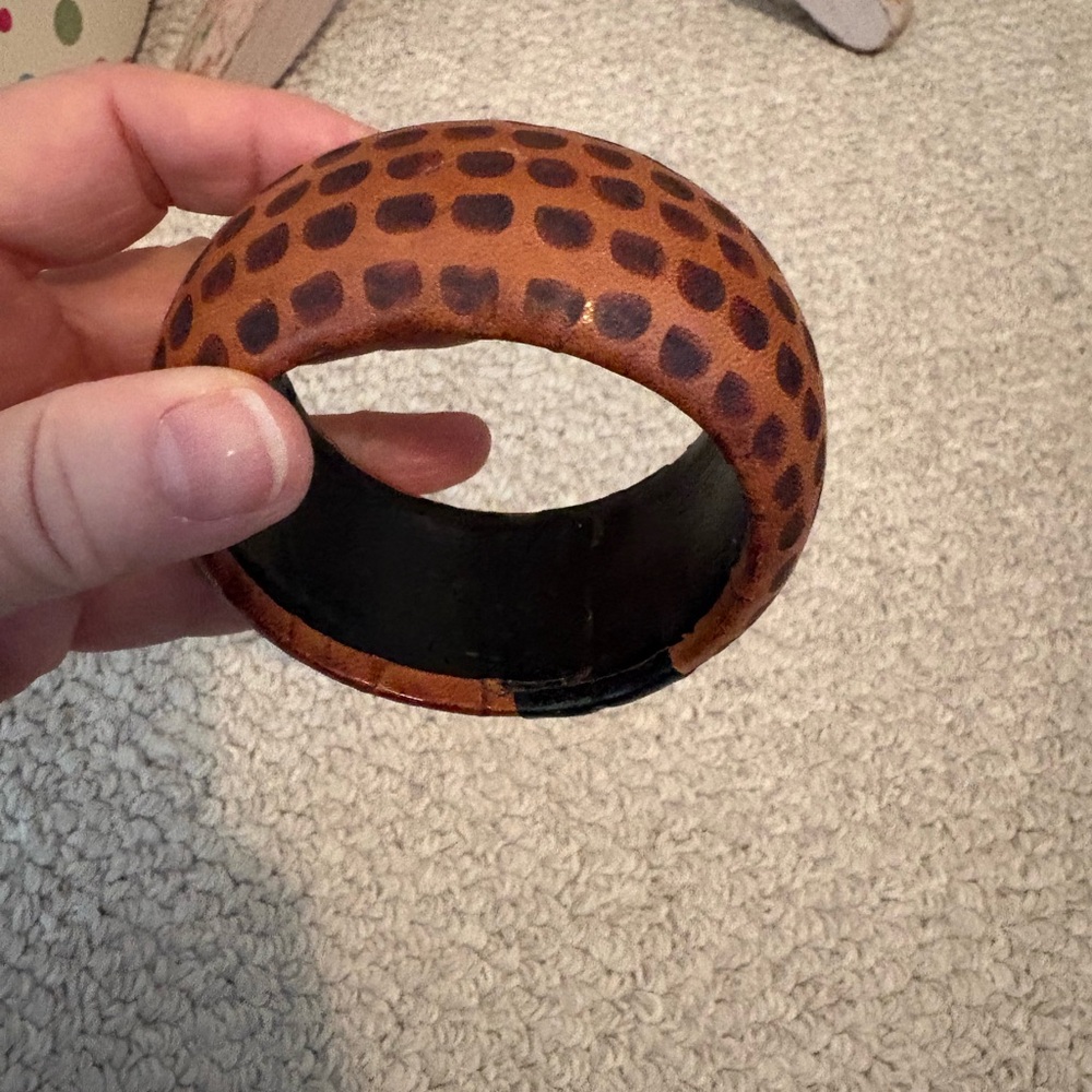 Brown And Black Patterned Leather Bangle From Ita… - image 2